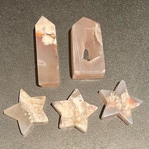 Five Piece Flower Agate Crystal Set